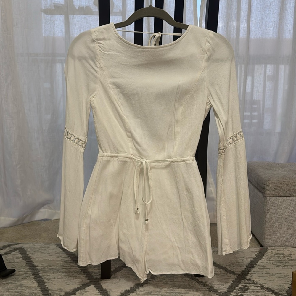 Guess Long Sleeve White Open Back Romper XS